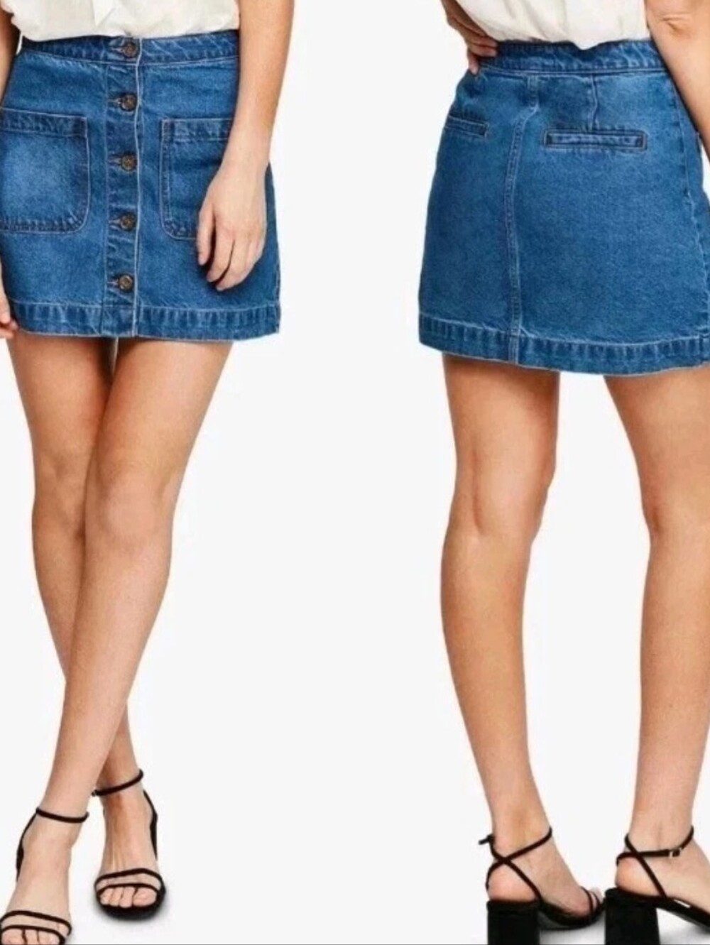 NWT Free People Electric Boogaloo Super High Rise Button Front Denim Skirt 29 M